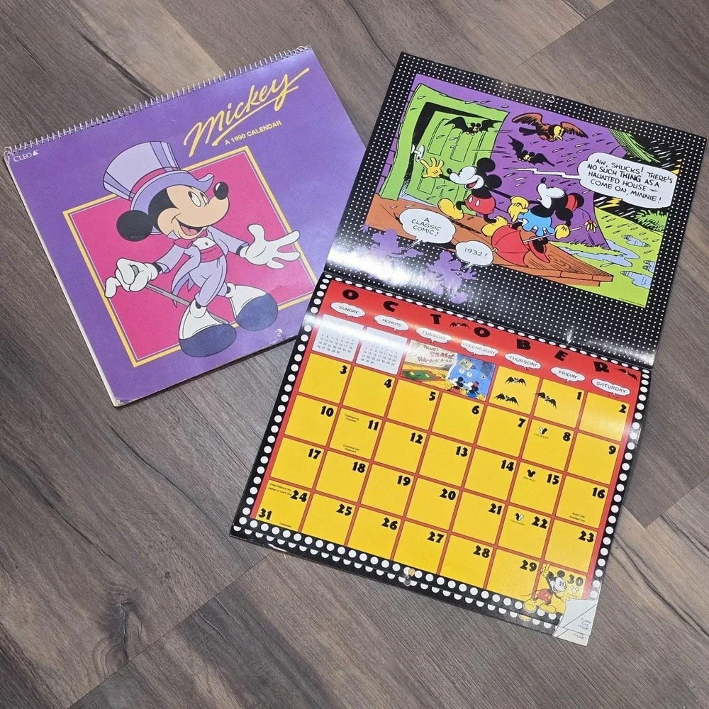 2 Disney Mickey Mouse Minnie Comics Calendar 1990 93 Vintage 12 Frameable Prints